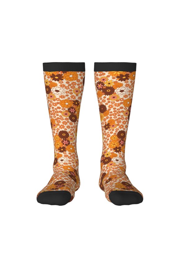 Hippie Ditsy Floral print thigh-high socks, crafted for both men and women with a stretchy, high-opaque design perfect for daily wear