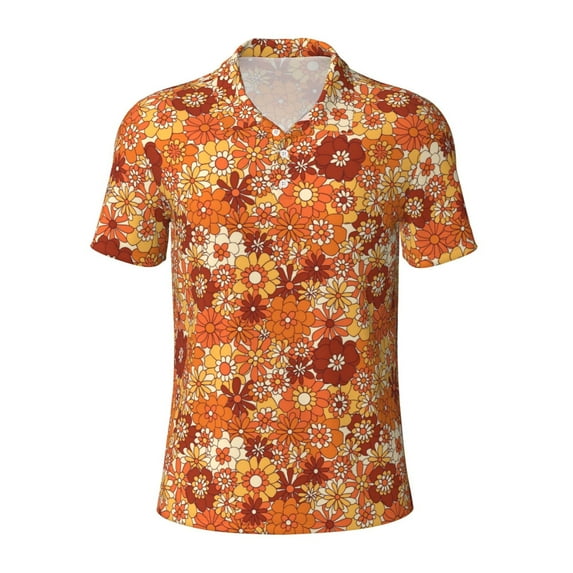 Xecao Hippie Flower for Mens' Casual Short Sleeve Button-Down Polo Shirts for a Classic Golf Look