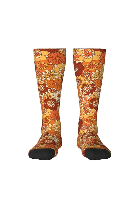 Hippie Flower print thigh-high socks, crafted for both men and women with a stretchy, high-opaque design perfect for daily wear