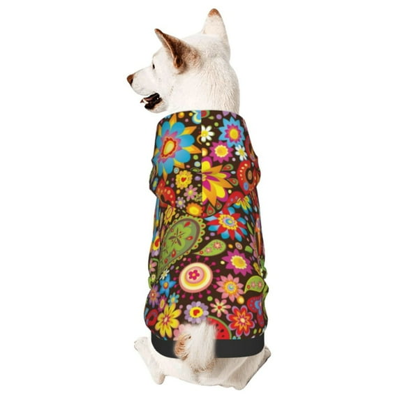 Xecao Hippie Peace Love Pattern Sweatshirts Winter Pet Dog Hoodie Puppy Coat Dog Sweaters Dog Clothes with Hat Dog Clothes Costume Outfit,Small Pets Wear-X-Large