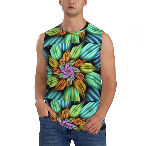 Xecao Hippie Style Print Men's Tank Top: Sleek Sleeveless Tee for Casual Sports and Beach Occasions-Large