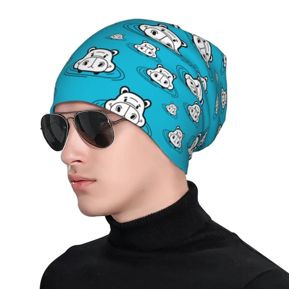 Xecao Hippo In Water Head Print Beanie Knitted Hat for Men Women, Winter Fashion Knit Cuffed Caps Unisex