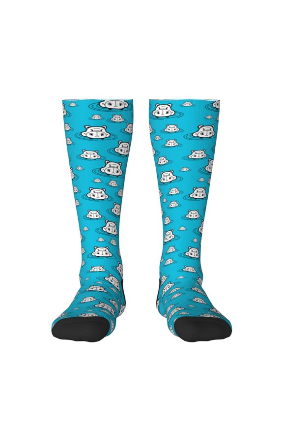 Hippo In Water Head Print Compression Socks for Both Men And Women for Running, Travel, Flight, Nurse