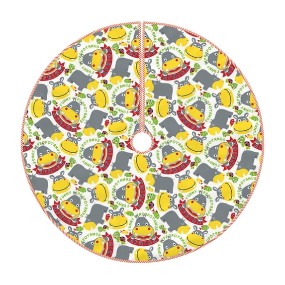 Xecao Hippopotamus Pattern Christmas Tree Skirt Round Xmas Tree Mat Base Cover for Holiday Home Decorations-30"