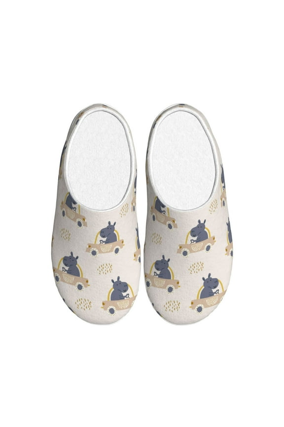 Hippos Driving A Car Print Cotton Slippers Fuzzy Warm Cozy Slippers Non Slip House Slippers For Indoor Outdoor Cotton Slippers House Slippers-8