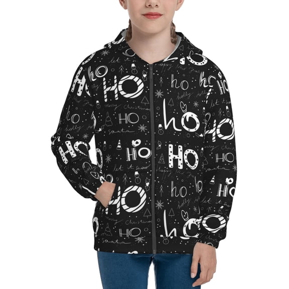Xecao Ho-Ho-Ho 2 Pattern Zip Up Hoodies for Boys Girls, Sweatshirt with Pockets-Medium