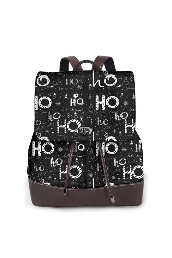 Ho-Ho-Ho 2 Print Large Backpack Soft Leather for Women Travel with Compartment, Adjustable Convertible Strap
