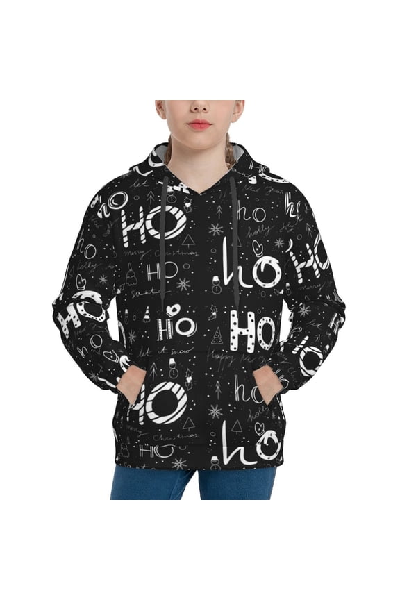 Ho-Ho-Ho 2 Print Youth Hoodie Sweatshirt,Boys Hoodies,Essentials Hoodie-Small