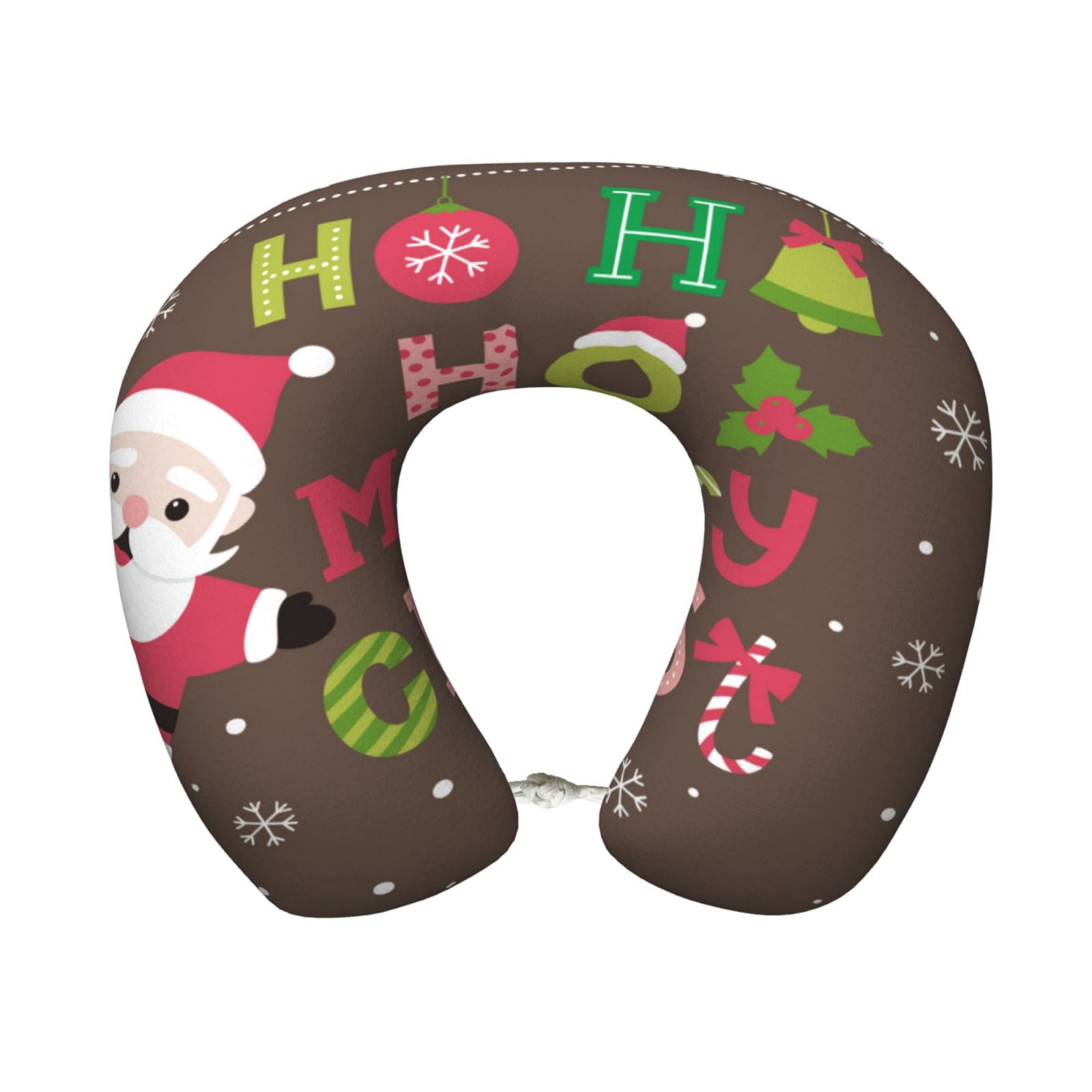 Xecao Ho Ho Ho Merry Christmas Print Memory Foam Cervical Neck Pillow Versatile U-Shaped Pillows for Home,Office,Camping,Travelling,Soft Washable Cover
