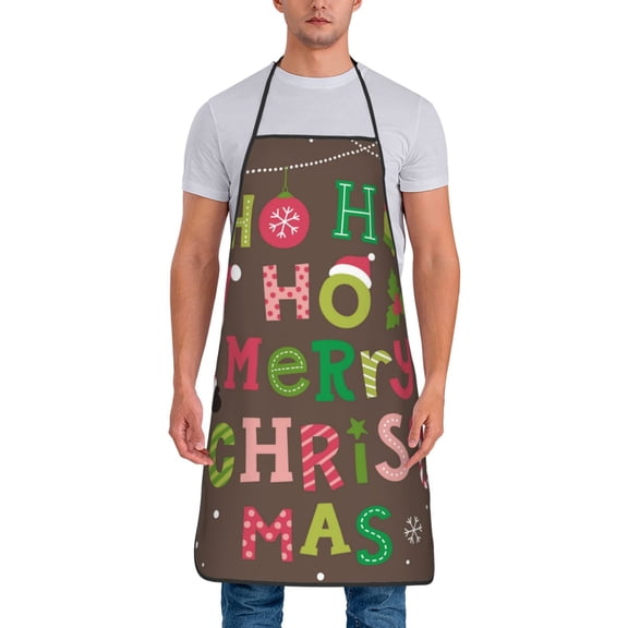 Xecao Ho Ho Ho Merry Christmas Print Funny BBQ Chef Aprons for Men Women,Adjustable Kitchen Cooking Aprons with Pocket Waterproof Oil Proof No Pilling Fading