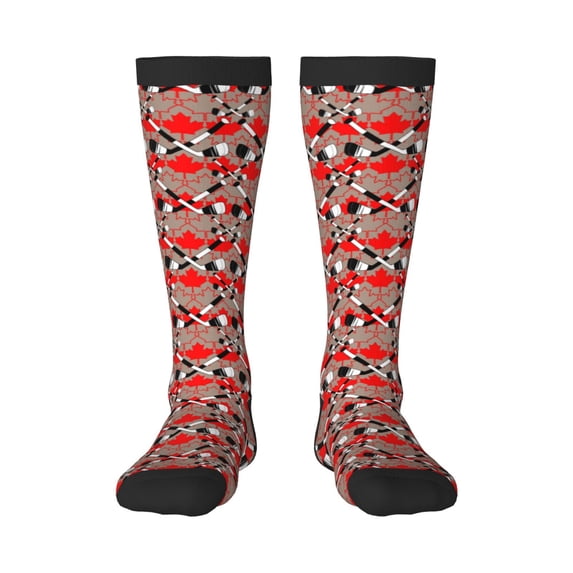 Xecao Hockey With Maple Leaves Print Compression Socks for Both Men And Women for Running, Travel, Flight, Nurse