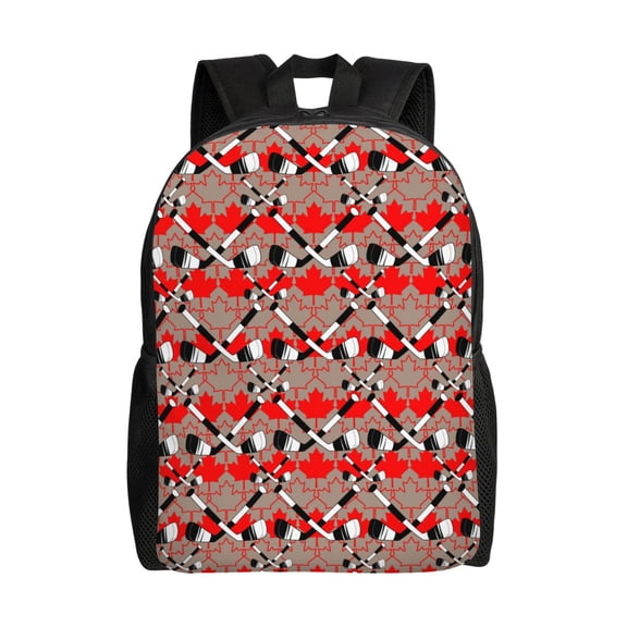 Xecao Hockey With Maple Leaves Print School Backpack with Laptop Compartment Small Travel Laptop Backpack for Women Men Waterproof College Backpack Simple School Bag