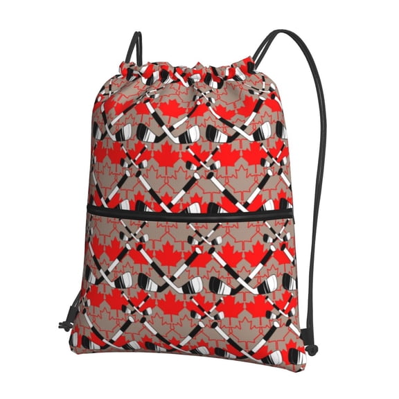 Xecao Hockey With Maple Leaves for Drawstring Bags,Pull String Backpack Bags,String Bag Sackpack