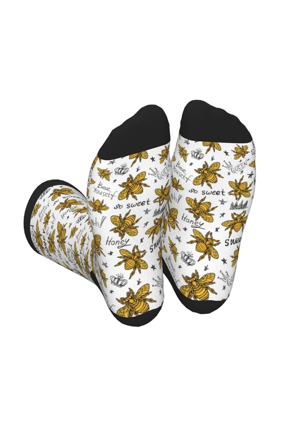 Hohey Bee Golden2 Print Crew Socks for Men and Women, Men's Soft Moisture-wicking Sock