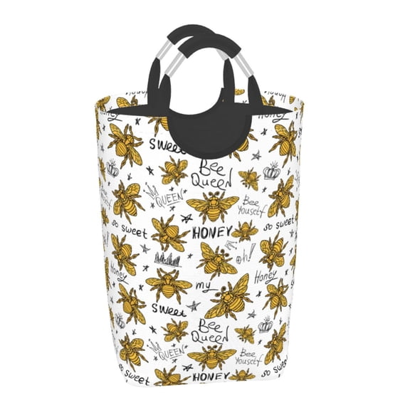 Xecao Hohey Bee Golden2 for Laundry Basket,Collapsible Large Laundry Hamper,Wash Bag for Laundry Room, Rolling Laundry Basket with Handles
