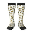 thumbnail image 1 of Xecao Hohey Bee Golden2 print thigh-high socks, crafted for both men and women with a stretchy, high-opaque design perfect for daily wear, 1 of 6