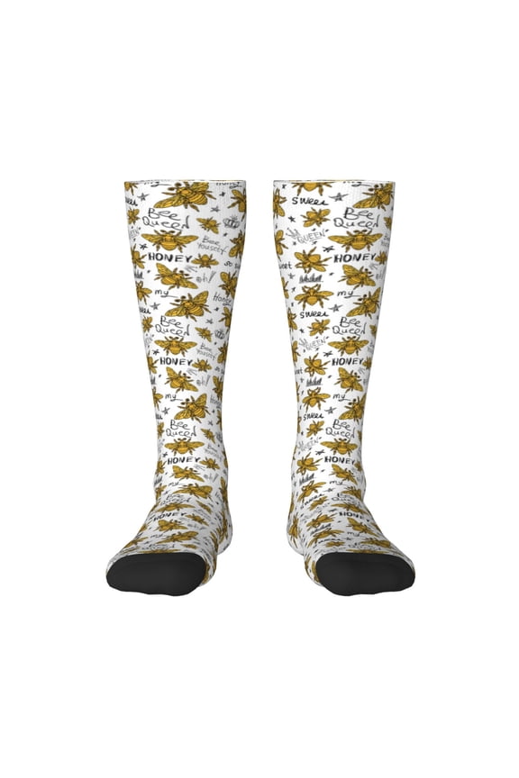Hohey Bee Golden2 print thigh-high socks, crafted for both men and women with a stretchy, high-opaque design perfect for daily wear