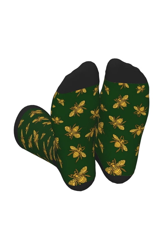 Hohey Bee Print Crew Socks for Men and Women, Men's Soft Moisture-wicking Sock