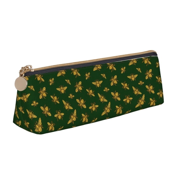 Xecao Hohey Bee Print Leather Pencil Case -Stationery Bag Pen Holder for Work & Office