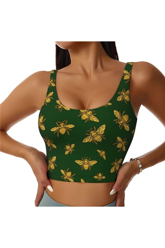Hohey Bee for Sports Bra with Removable Pads, Crop Tank Top Design, Women's Longline Sports Bra - Non-Wired - Medium