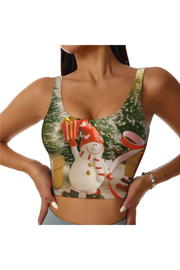 Holiday Christmas Stars for Sports Bra with Removable Pads, Crop Tank Top Design, Women's Longline Sports Bra - Non-Wired - Large