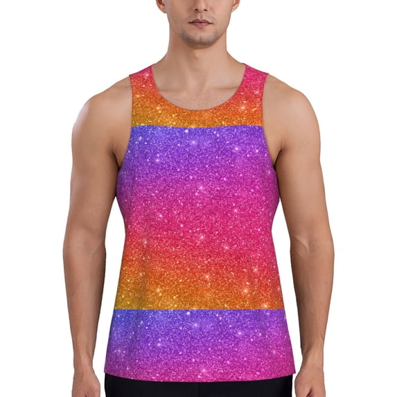 Xecao Holiday Shiny Men's Tank Top Workout Quick Dry Sleeveless Gym Jogging Muscle Shirts Summer Swim Beach Tops