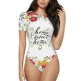 thumbnail image 1 of The Xecao Home Sweet Home Floral Women's Crew Neck Body Suit, a short-sleeved bodysuit and basic swimsuit, both comfort and style for dating and daily life, 1 of 9