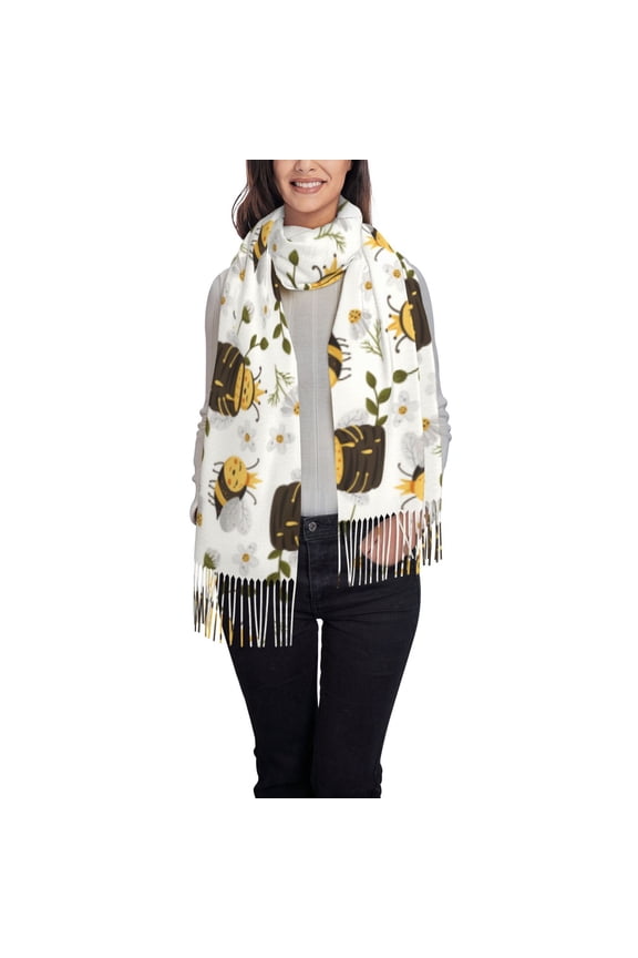 Honey Bee Insect Pattern Womens Winter Scarf Fall Scarf Oversized Large Scarf for Women Warm Shawl Wrap