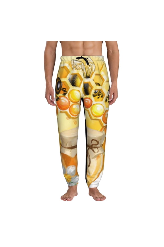 Honey Bee Print Active Tech Joggers for Men, Mens Sweatpants Lounge Pants with Pockets-Large