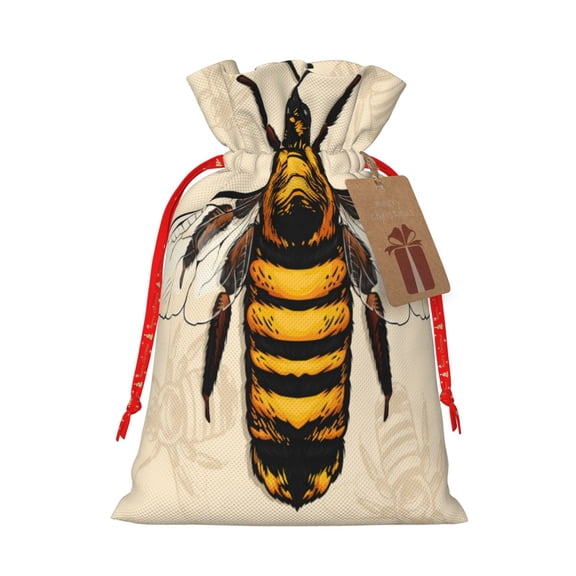 Xecao Honey Bee Print Burlap Gift Bags with Drawstring and Gift Tags, Gift Bags, Burlap Bags, Jute Bags for Party, Christmas, DIY Craft Bags-Medium