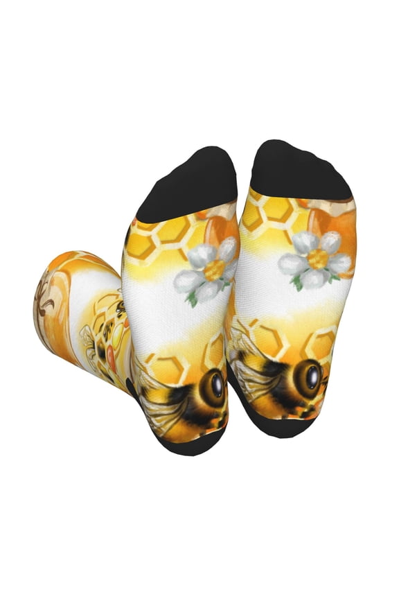 Honey Bee Print Crew Socks for Men and Women, Men's Soft Moisture-wicking Sock