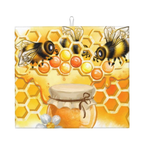 Xecao Honey Bee Print Dish Drying Mat for Kitchen Counter,Absorbent Coffee Bar Mat, Dish Drainer Rack Mats,Dining Room Decoration