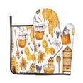 thumbnail image 1 of Xecao Honey Bee Set Pattern Oven Mitts and Pot Holders Sets Heat Resistant Silicone Oven Mittens Extra Thicken Long Kitchen Cotton Oven Glove for Cooking, 1 of 7