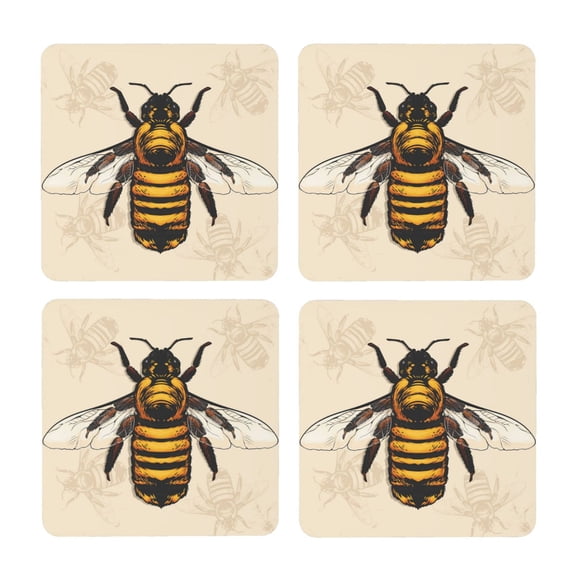 Xecao Honey Bee for MDF Cork Coaster 4 Pcs,Drink Coasters,Suit for House Warming Gifts New Home ,Coffee Table Decor-Square