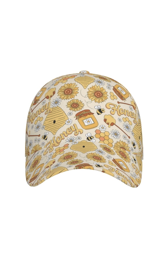 Honey Honeycomb for Baseball Cap: Unisex, crafted from classic polyester twill fabric, featuring a soft unconstructed design