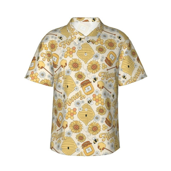 Xecao Honey Honeycomb print Hawaiian shirt - a stylish short-sleeve button-down for men, perfect for casual beach and tropical outings.