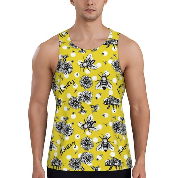 Xecao Honeybee Men's Tank Top Workout Quick Dry Sleeveless Gym Jogging Muscle Shirts Summer Swim Beach Tops