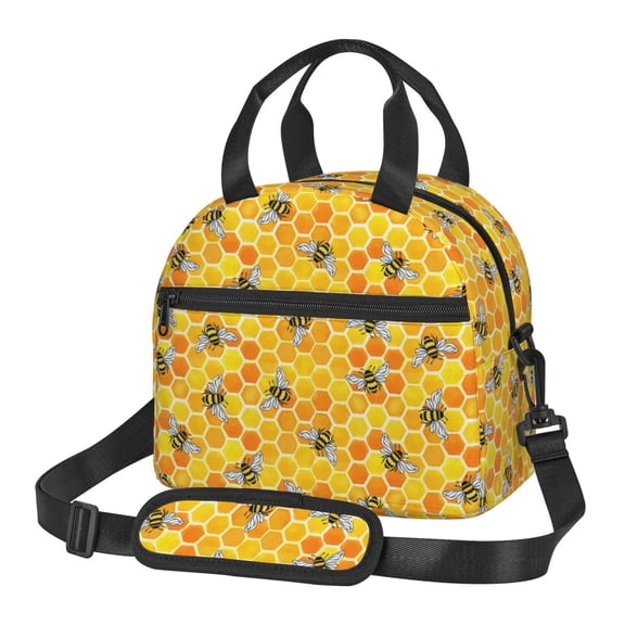 Xecao Honeycombs Print Insulated Lunch Box, Lunch Cags Lunch Bag Featuring An Adjustable Shoulder Strap