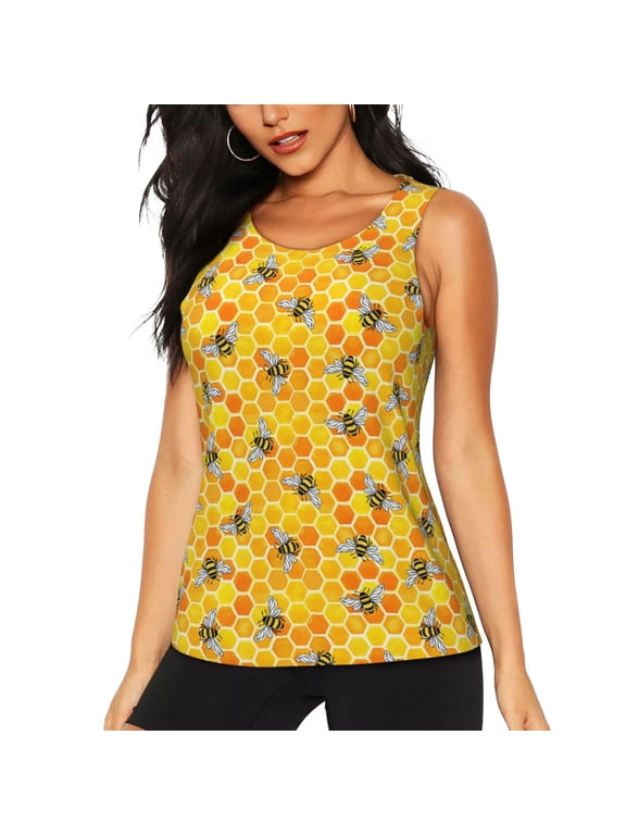 Honeycombs print women's scoop neck, loose-fit workout tank tops for the gym.