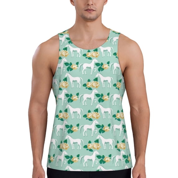 Xecao Horse And Flower Men's Tank Top Workout Quick Dry Sleeveless Gym Jogging Muscle Shirts Summer Swim Beach Tops