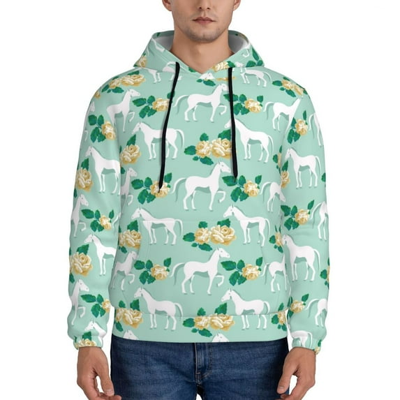 Xecao Horse And Flower Pattern Men's Adult Pullover Hoodie,Hooded Sweatshirt-Medium