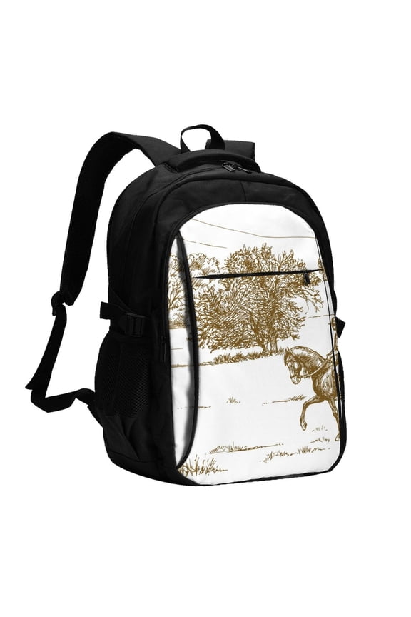 Horse Rider In Field for Travel Laptop Backpack, USB-Charging-Enabled, Spacious Business Backpack for Men and Women,College School Computer Bag