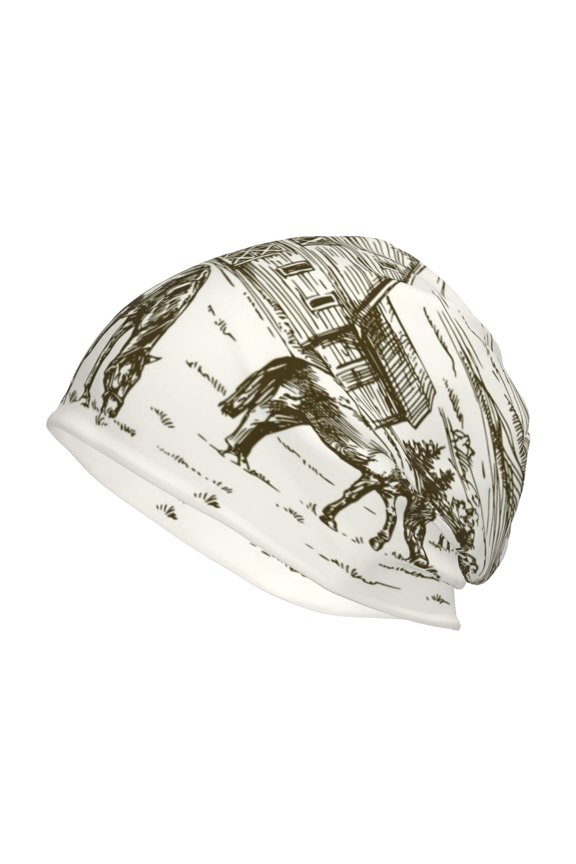 Horses Grazing On Meadow Print Knit Hat,Winter Beanie for Men Women, Beanie Soft Warm Ski Stocking Cuffed Cap