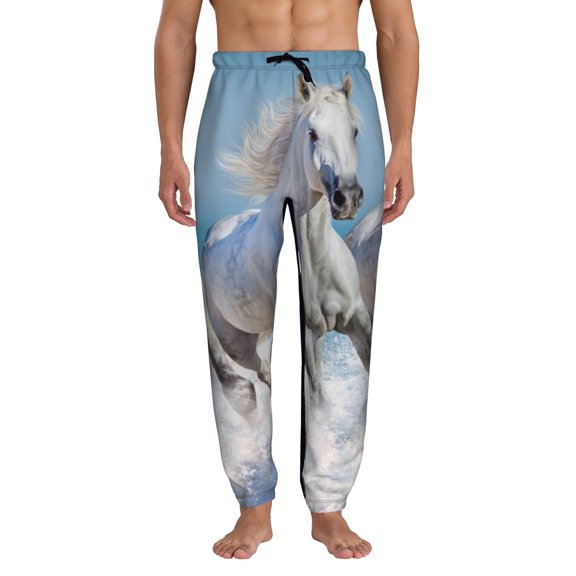 Xecao Horses Running Through The Water Print Active Tech Joggers for Men, Mens Sweatpants Lounge Pants with Pockets-Medium