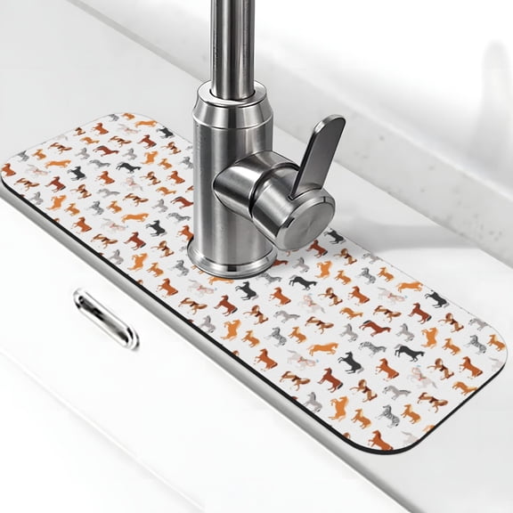 Xecao Horses for Kitchen Sink Splash Guard Faucet Mat , Faucet Guard & Draining mat, (15" X 5.5" )