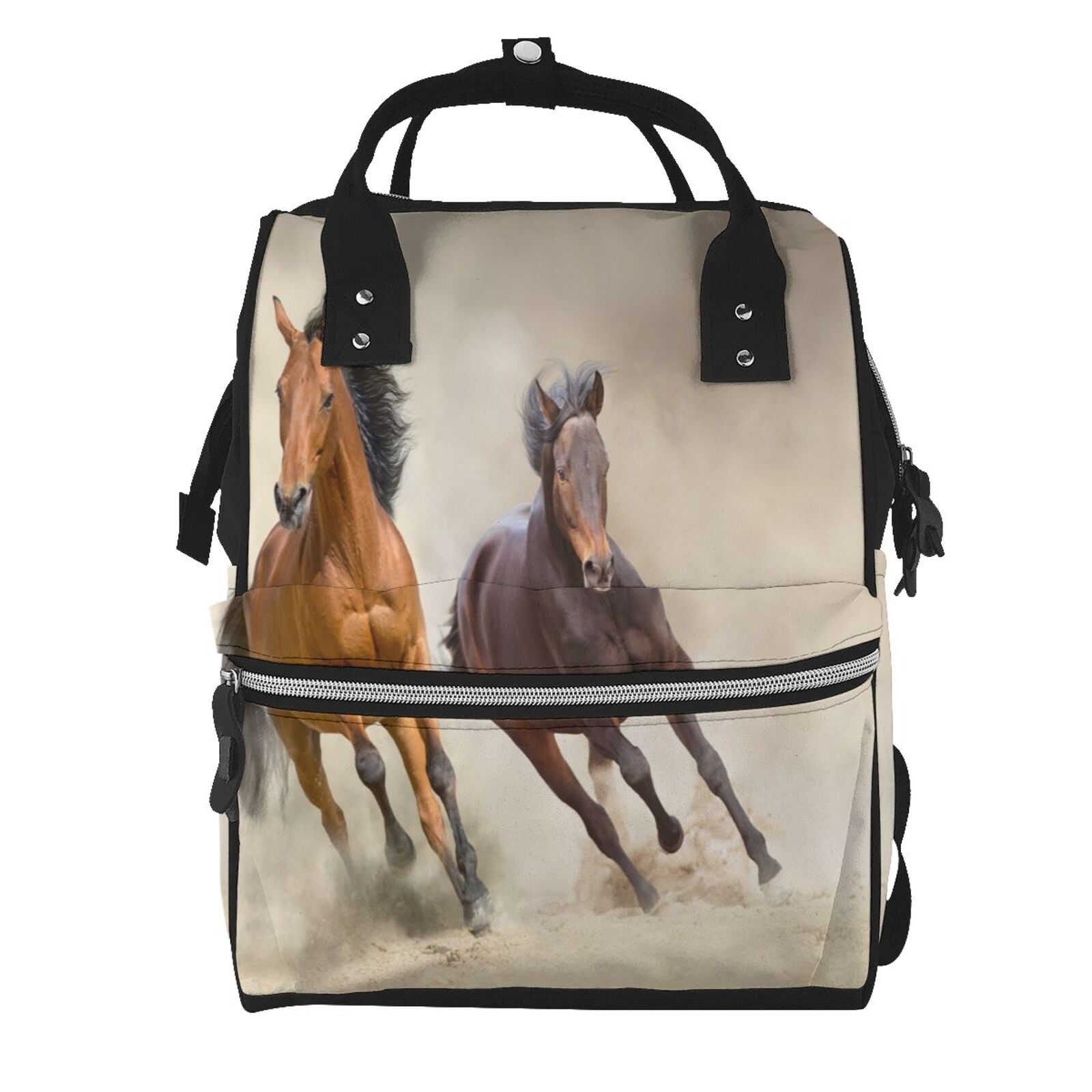 Xecao Horses free run on desert Print Large Capacity Nappy Bag Is a Multi-Functional Waterproof Travel Backpack, Perfect as a Nursing Bag or Mummy Backpack for Women