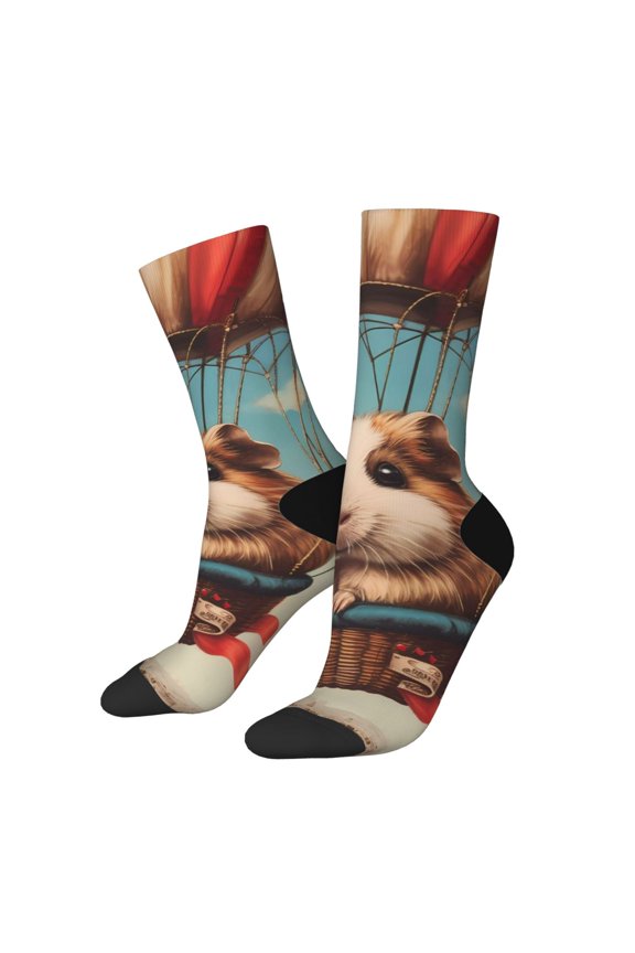 Hot Air Balloon Guinea Pig Pattern Sport Socks for Women and Men Crew Socks Sporty Calf Socks Casual Socks