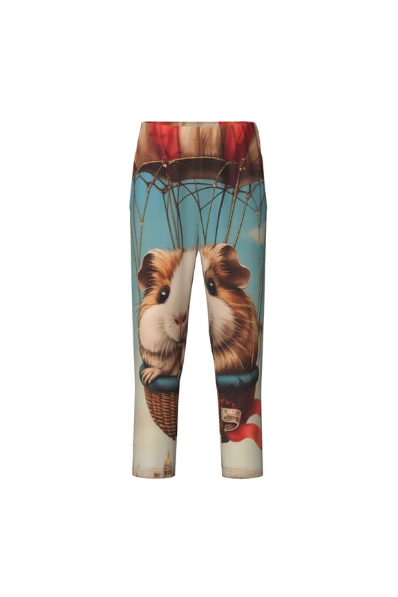Hot Air Balloon Guinea Pig Print Teenagers' Pajama Pants Long Sleep Pants Soft Elastic Waist Pajama Bottoms Elastic waist with 2 Pockets 5-16 Years-Small