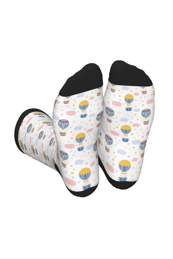 Hot Air Balloon Print Crew Socks for Men and Women, Men's Soft Moisture-wicking Sock