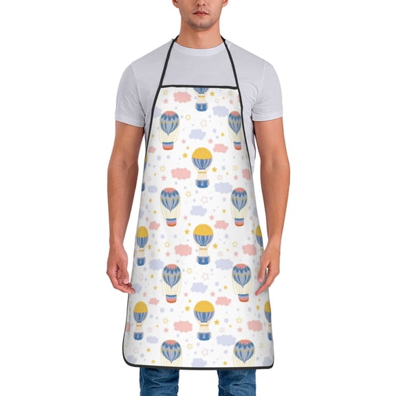 Xecao Hot Air Balloon Print Funny BBQ Chef Aprons for Men Women,Adjustable Kitchen Cooking Aprons with Pocket Waterproof Oil Proof No Pilling Fading